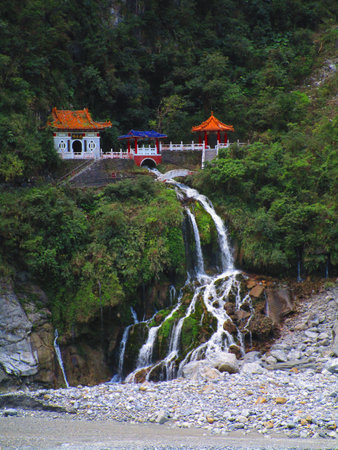 Taroko gorge and shrine in Taroko National park in Hualien Taiwanの写真素材