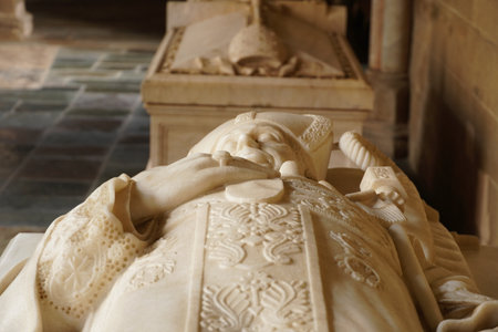 Detail of the medieval gothic cloisters of the cathedral of Evora, main city of the Alentejo region (Portugal)の写真素材