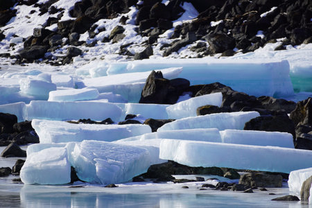 River Yukon getting frozen in winter in the beautiful Canadaの写真素材