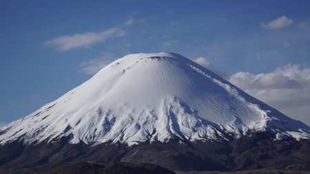 Parinacota volcano and Chungara lake, Lauca National Park in Chile