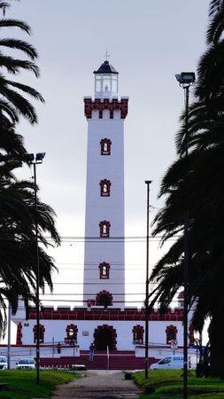 Chile La Serena monumental lighthouse in a very cloudy dayの写真素材