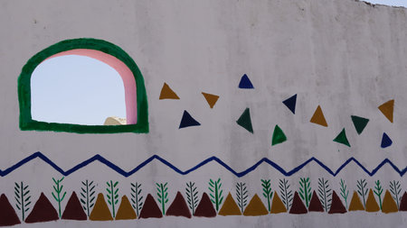 Mural arts from the Traditional nubian village streets, Africa, Egypt, Aswan