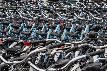 Abstract Photography of rows of bikes / bicycles.