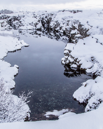 Photo of the  Coin Fissure just after the snow in Thingvellir National Park, Iceland.This photo was taken on our travels to Iceland in December 2014Iの写真素材