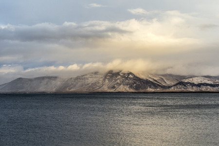 Mountainscape / landscape with water in Reykjav?k, Iceland.の写真素材