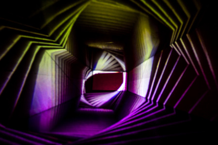 Abstract Light Painting Photography in purple and yellow.の写真素材