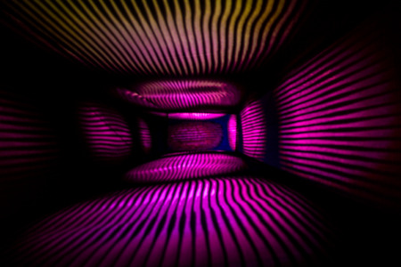 Abstract Light Painting Photography, purple and yellow lights in a box.の写真素材