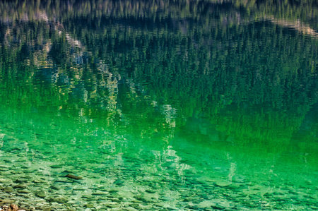 Blue lake with a mountain landscape in the background