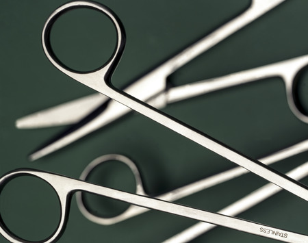 Close up of stainless steel medical scissorsの写真素材