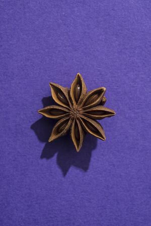 Star anise close up on a purple backgroundの写真素材