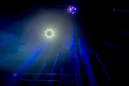 Bright coloured nightclub lights shot in a dark club