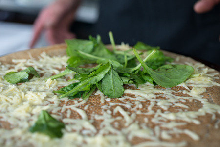 Cheese crepe topped with leafy greensの写真素材