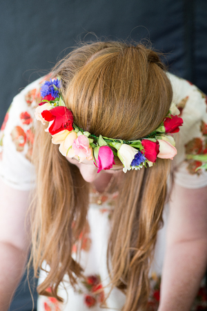 Flower headband on a girl's headの写真素材