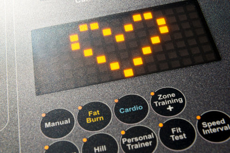 Heart symbol on a gym cardio equipment dashboard
