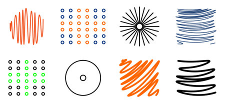 Collection of various abstract geometric and organic shapes, colorful doodle icon set