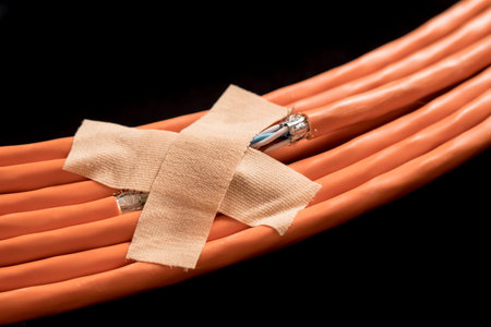 Cut-up data wire in a row of eight network cables