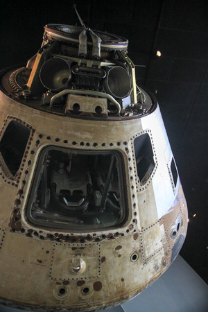 Space vehicle reentry capsule white on black.の写真素材