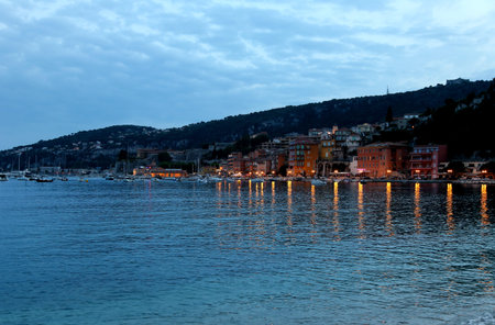 Evening view of Villefranche sur mer in the French Rivieraの写真素材