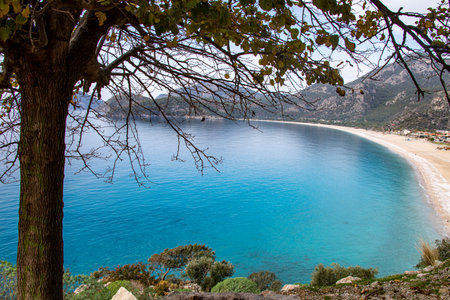 Beautiful beach in the mountains of Turkey. The view from the top.の写真素材