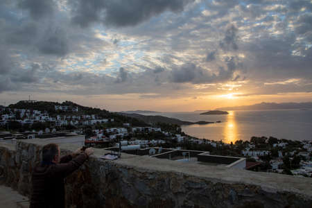 A beautiful shot of a sunset in Bodrum, Turkey.の写真素材