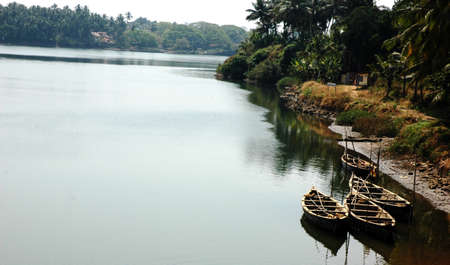 Kerala (India) backwaters region is one of the most popular tourist destinations in the world.             The scenic backwaters of Kerala comprise serene stretches of lakes, canals and lagoons located parallel to the coast of the Arabian Sea.のeditorial素材