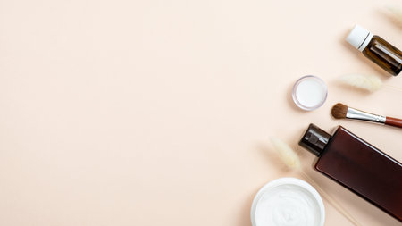 Natural organic beauty product concept. Cosmetics SPA bottle containers mockup, face cream and...