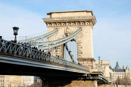 Budapest, Hungary. December 15, 2019: Szechenyi Chain Bridge that spans the River Danube between Buda and Pest.のeditorial素材