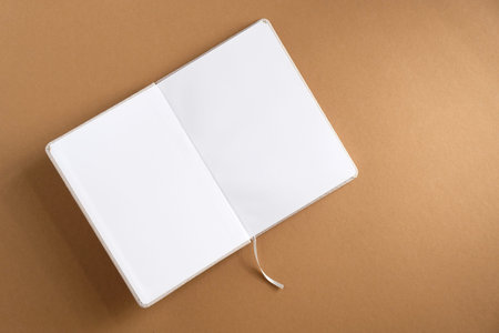Open notebook mockup with space for text. Top view.の写真素材