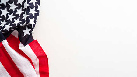 USA american flag on white background with copy space. Columbus day, Labor day, Independence day USA banner design.の写真素材