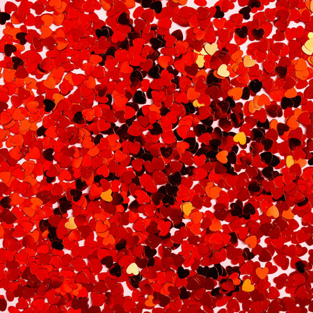 Red confetti shape of hearts pattern. Abstract Valentines day background.