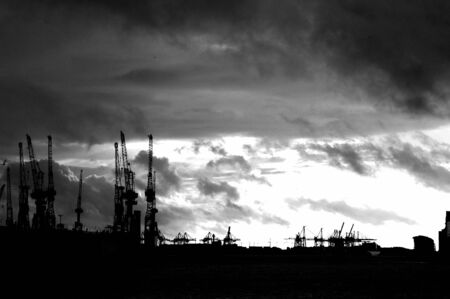 Torrential rain on the Port of Hamburgの写真素材