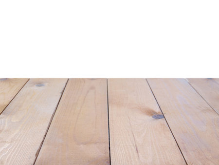Wooden brown planks perspective background isolated on whiteの写真素材