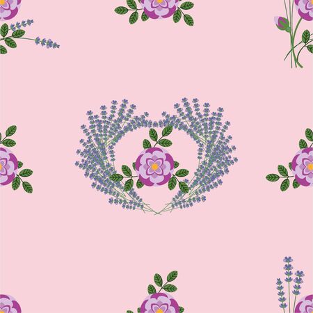Summer garden:  lavender and roses seamless patternのイラスト素材