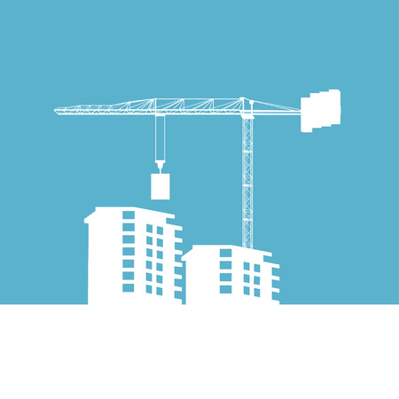 Building construction site and crane white shiluette on the blue backgroundのイラスト素材