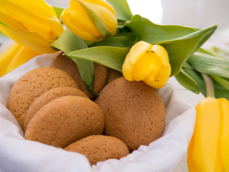 Cookies in the white linen bagの写真素材