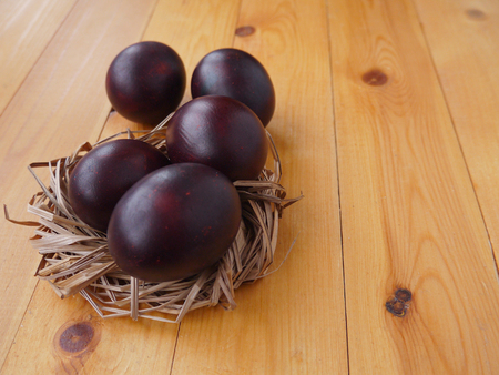 Russian traditional onion colored Easter eggsの写真素材