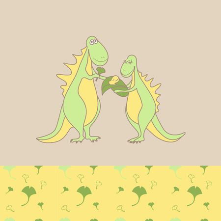 Dinosaur family: mom, dad and little baby. Cozy wear top and bottom patternsのイラスト素材