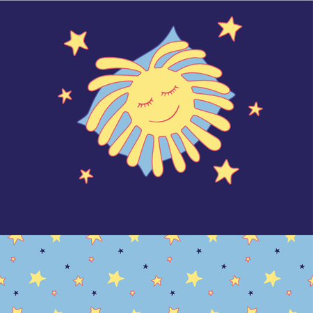 Sun sleeps on a pillow in the stars. Cozy wear top and bottom patternsのイラスト素材