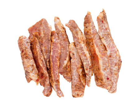 Secreto iberico spanish pork cuts marinated with spices isolated on whiteの写真素材