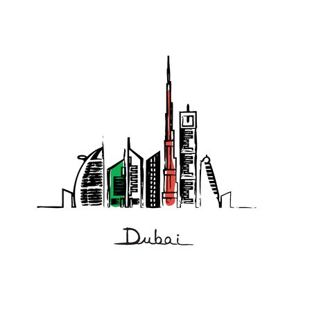 Dubai cityscape with skyscrapers and landmarks flag colors vector illustrationのイラスト素材