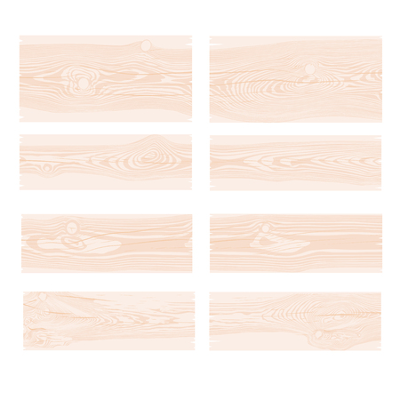 Natural textured wooden rectangular sign boards with knots and cracks set. Vector illustration.のイラスト素材