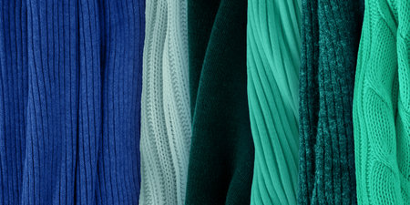 Best cool green colors matching for classic blue. Fashion color trends for year 2020. Knitted...