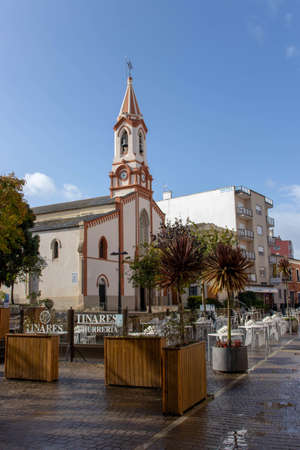 RIBADEO, SPAIN - October 4, 2020:Santa MarÃ­a del Campo church in the Ribadeo city center, Lugo, Galicia, Spain.のeditorial素材