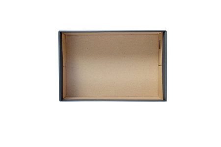Opened gray shoes box top view isolated on white
