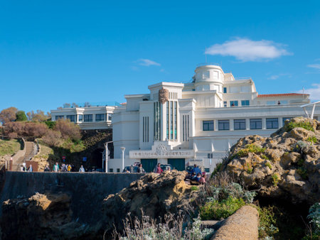 BIARRITZ, FRANCE - October 10, 2020: Sea Museum building on the rock of Atalaia, Biarritz, France. Aquarium and collection of sea animals and birds.のeditorial素材