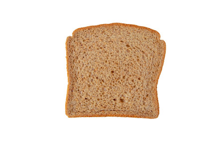 Slice of whole grain bread rectangular loaf top view isolated on white. Porous bread pulpSandwich...