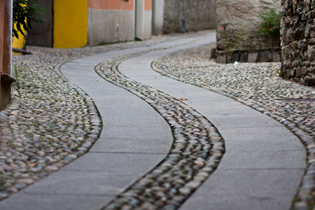 Twisty road in a villageの写真素材