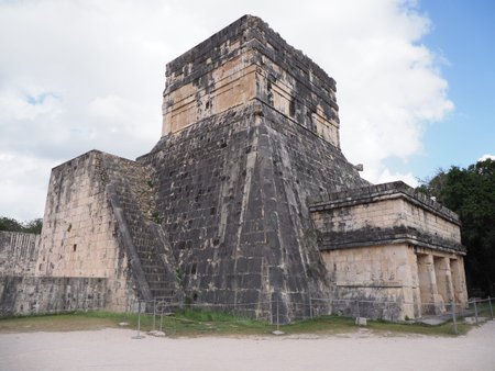 Ancient ruins of great ball court buildings at CHICHEN ITZA in Mexico, largest and most impressive...