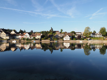 Fantastic Rhine River in european STEIN AM RHEIN town in SWITZERLAND, canton Schaffhausen, clear...