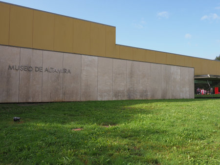 SANTILLANA DEL MAR, SPAIN on SEPTEMBER 2019: Modern building at Altamira cave near european town at Cantabria, clear blue sky in warm sunny summer day.のeditorial素材